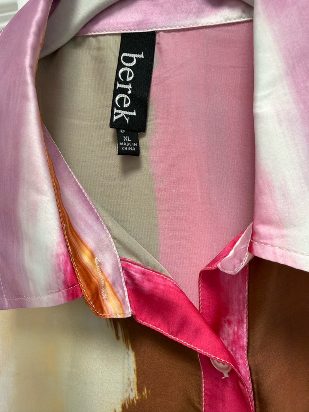 Berek Orange Pink Brown Cream Abstract Flowy Button-Front Blouse XL - Picture 4 of 4